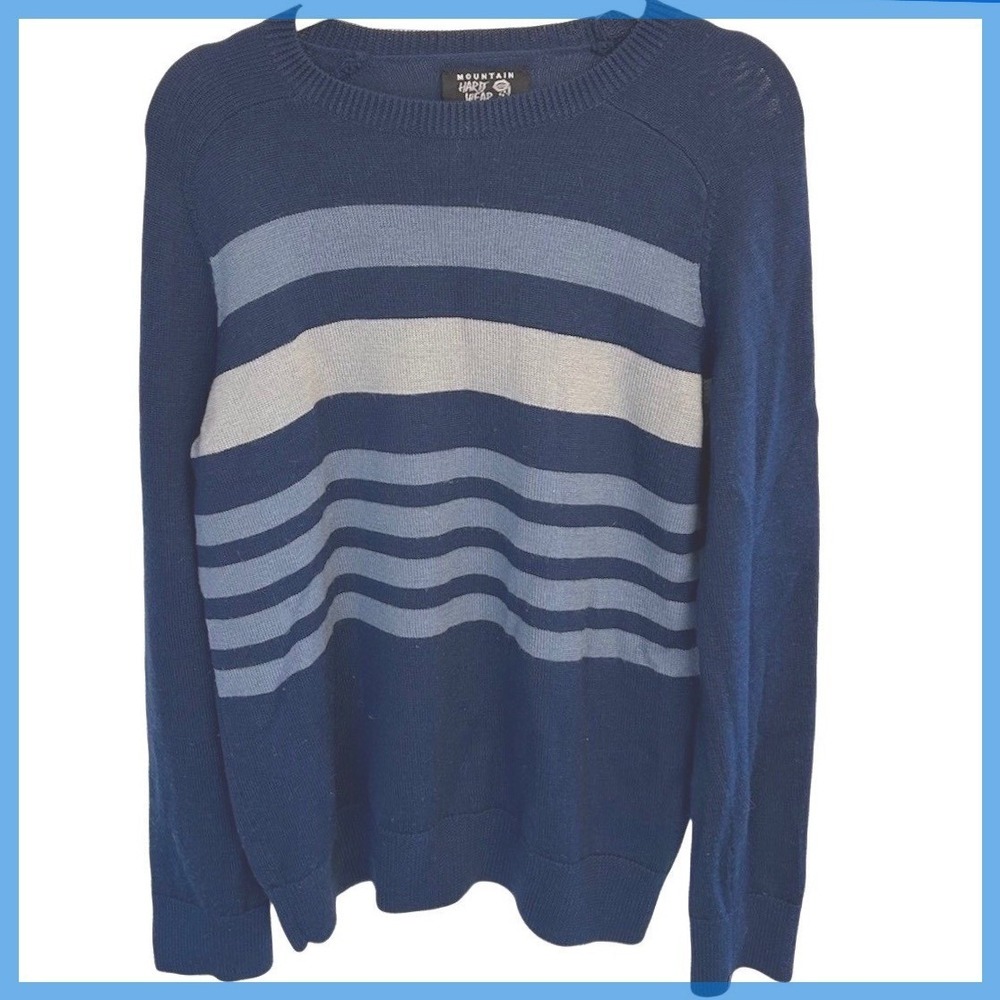 Mountain Hardwear Striped Sweater Mens M Recycled Wool Blend Blue Stripe